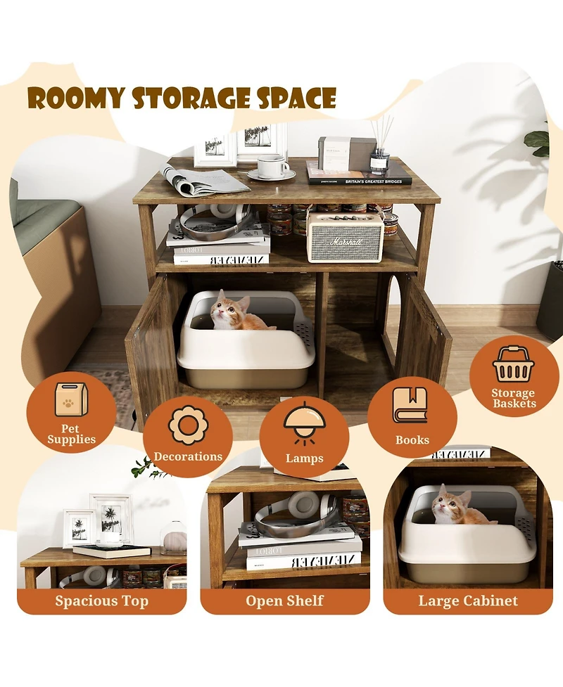 Cozito Cat Litter Box Enclosure Barn Door Divider Side Entry