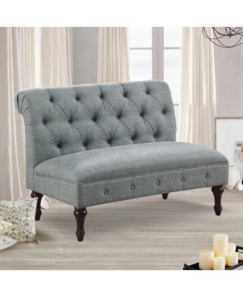 Boyel Living Classic Button-Tufted Linen Loveseat with Vintage Wood Legs and Plush Cushioning