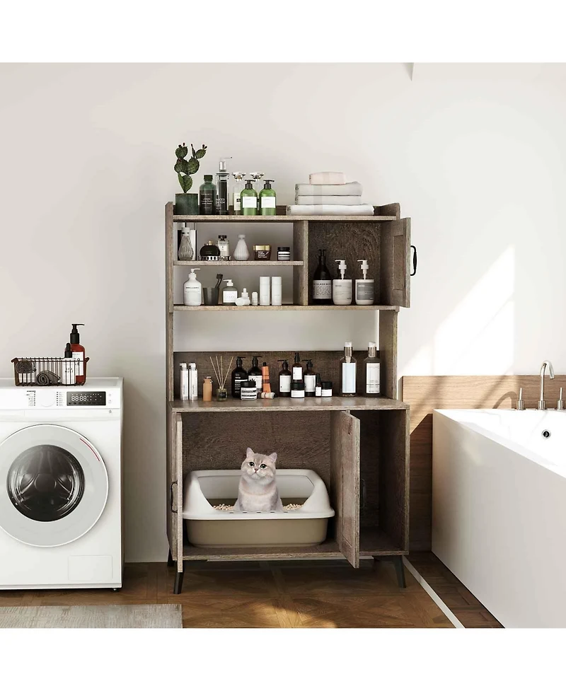 Cozito Cat Litter Box Enclosure 52 in Display Shelves Oak Style