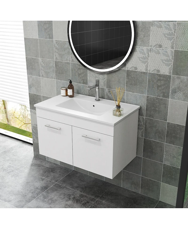 Sillysis Inch Wall Mounted Bathroom Vanity with Ceramic Sink, Soft Close Doors