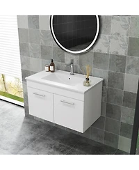 Sillysis Inch Wall Mounted Bathroom Vanity with Ceramic Sink, Soft Close Doors