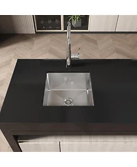 Busdays Stainless Steel Kitchen Sink, Single Bowl, Undermount HandmadeSink in Brushed Nickel, with Us Standard Drain and Hook