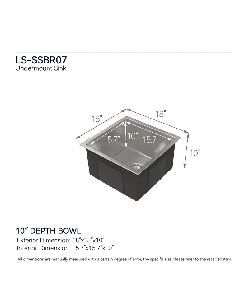 Busdays Stainless Steel Kitchen Sink, Single Bowl, Undermount HandmadeSink in Brushed Nickel, with Us Standard Drain and Hook