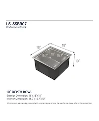 Busdays Stainless Steel Kitchen Sink, Single Bowl, Undermount HandmadeSink in Brushed Nickel, with Us Standard Drain and Hook