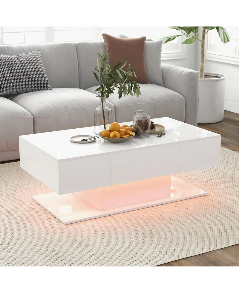 Sugift Modern Led Coffee Table with 20 Color Led Lights and 2 Storage Drawers-White
