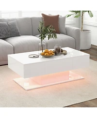Sugift Modern Led Coffee Table with 20 Color Led Lights and 2 Storage Drawers-White