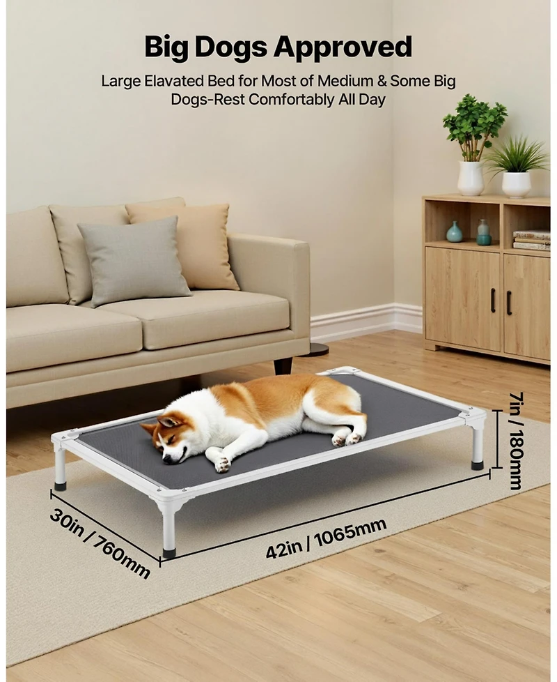 Gouun Portable Raised Dog Cot Size L, 42 x 30 Inch Elevated Pet Bed with 88 lbs Capacity Aluminum Frame