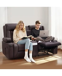 Gouun Faux Leather Manual Reclining Loveseat with Center Console, Usb and Cup Holders