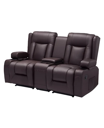 Gouun Faux Leather Manual Reclining Loveseat with Center Console, Usb and Cup Holders