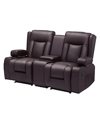 Gouun Faux Leather Manual Reclining Loveseat with Center Console, Usb and Cup Holders