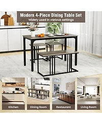 Sugift 4 Pieces Space-Saving Dining Table Set with Bench and 2 Stools-Oak