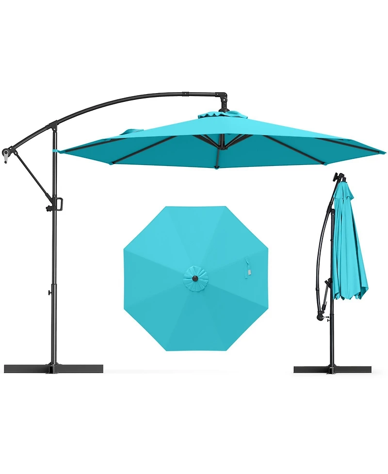 Sugift 10 Feet Offset Hanging Umbrella with Base and Infinite Tilt-Turquoise