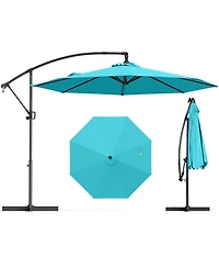 Sugift 10 Feet Offset Hanging Umbrella with Base and Infinite Tilt-Turquoise