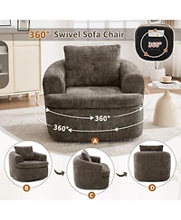 Rainsken Chenille Fabric 360degree(s) Swivel Round Chair, 36.6" Accent Barrel Sofa Chair with Dual-Layer Cushion for Living Room