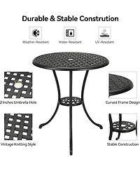 gaomon Patio Bistro Table, 24" Round Outdoor Coffee Table with 2" Umbrella Hole, Cast Aluminum Side Iron Frame