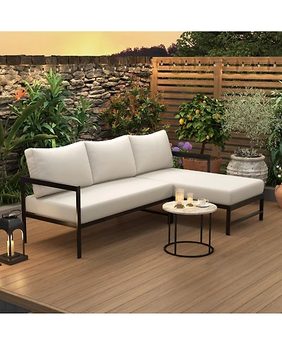 Rainsken Outdoor L-Shaped Sofa, All-Weather 3- Seater Couch with Iron Frame and Ultra-Thick Cushions for Patio, Balcony and Garden