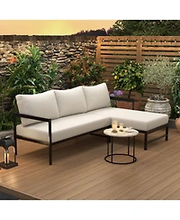 Rainsken Outdoor L-Shaped Sofa, All-Weather 3- Seater Couch with Iron Frame and Ultra-Thick Cushions for Patio, Balcony and Garden