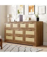 gaomon Modern Farmhouse 10 Drawer Rattan Dresser Storage Chest with Metal Handles.
