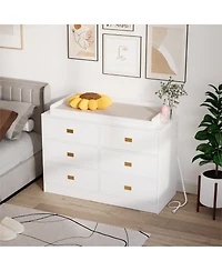 gaomon Baby 6-Drawer Nursery Dresser and Changing Table, Removable Top, Changing Pad Included.
