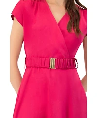 Ivonne Women's Sleeveless Midi Satin Dress with Belt