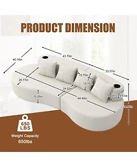 Rainsken Modern Curved Modular Sectional Sofa, 3-Seater Half Moon Couch with Chenille Fabric, 2 Cup Holder and Side Pockets for Living Room