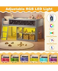 Gouun Twin Size Loft Bed with Led Lights and Storage Shelves
