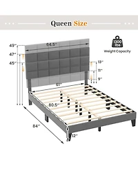 Gouun Rubberwood Platform Bed Frame with Headboard and Adjustable Headboard