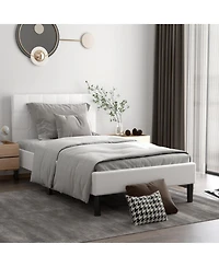 Sugift Platform Bed with Button Tufted Headboard