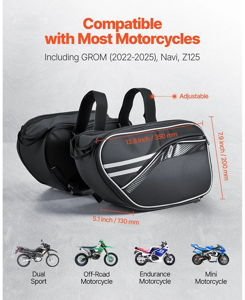 Mecale 30L Motorcycle Saddlebags 15L Each Side with Waterproof Rain Cover