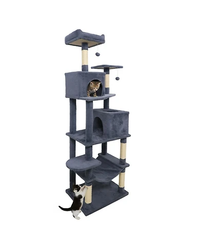 Cozito Cat Tree 58 inch Modern with Plush Perch and 2 Condos