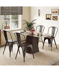 Gymax Tolix Style Metal Dining Chairs Set of 4 with Wood Seat and Removable Backrest