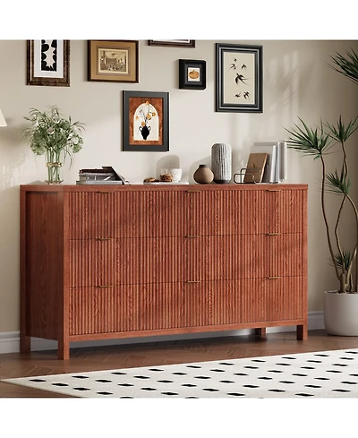 gaomon Farmhouse 9 Drawer Dresser, Fluted Wood Chest of Drawers, Slim Storage Organizer for Bedroom.