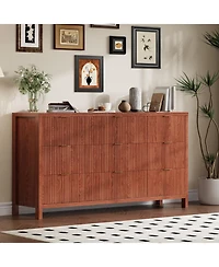 gaomon Farmhouse 9 Drawer Dresser, Fluted Wood Chest of Drawers, Slim Storage Organizer for Bedroom.