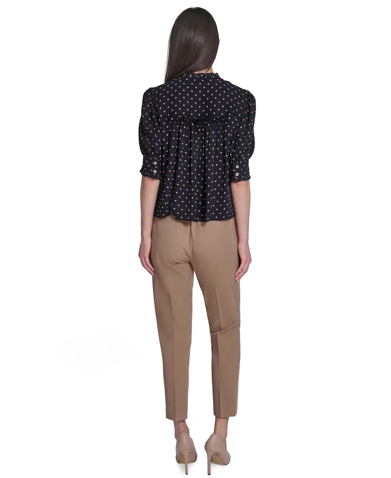 Tommy Hilfiger Women's Collared Ruffle Neck Blouse