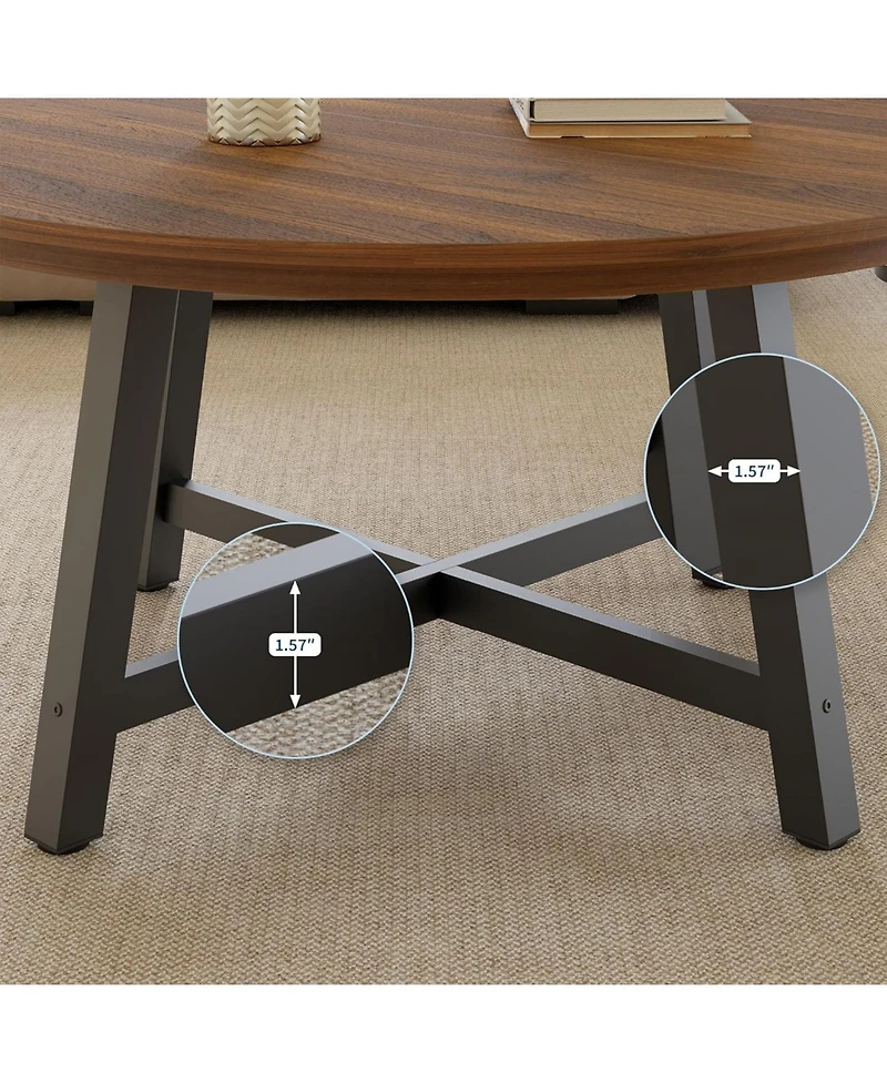 gaomon Round Coffee Table Center Table, Large Coffee Table Industrial Accent Tables with Adjustable Feet, Living Room Tables with Thickened Legs
