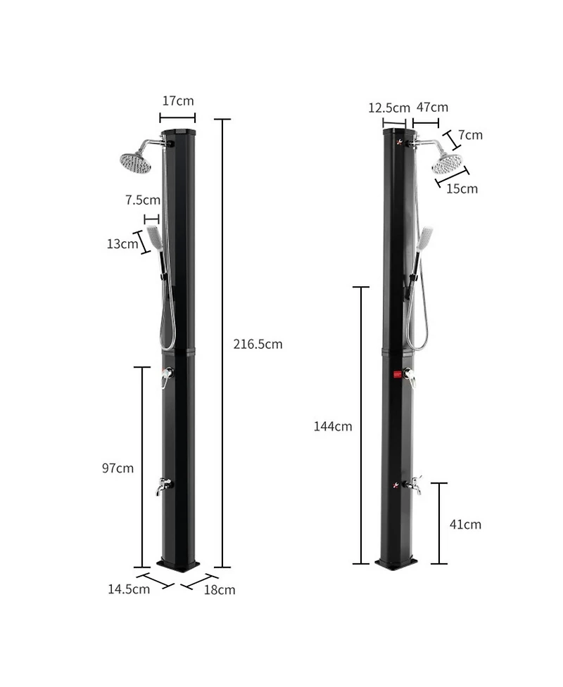 Gouun Solar Heated Outdoor Shower, 7.2 ft, 9.3-Gallon with Hand and Foot Tap