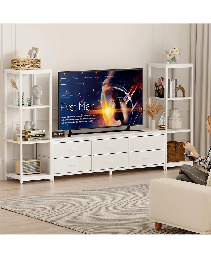 gaomon 88.9" Tv Stand for 75" Tv, Media Console with Fabric Drawers and 4-Tier Open Shelves.