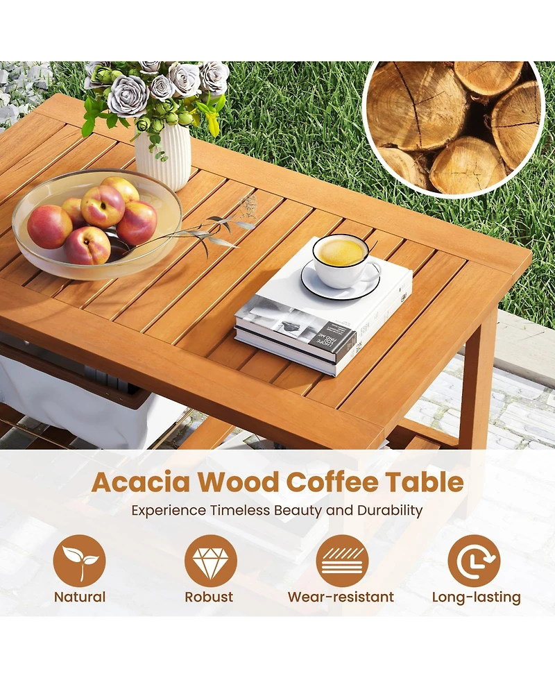 Sugift Patio Acacia Wood Coffee Table with Two Tier Rectangular Design