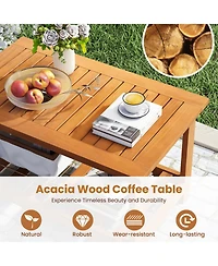 Sugift Patio Acacia Wood Coffee Table with Two Tier Rectangular Design