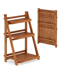 Sugift Foldable Three Tier Solid Wood Plant Stand for Patio