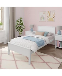 Max & Lily Twin Bed Frame, Solid Wood Classic Platform Bed with Panel Headboard for Kids