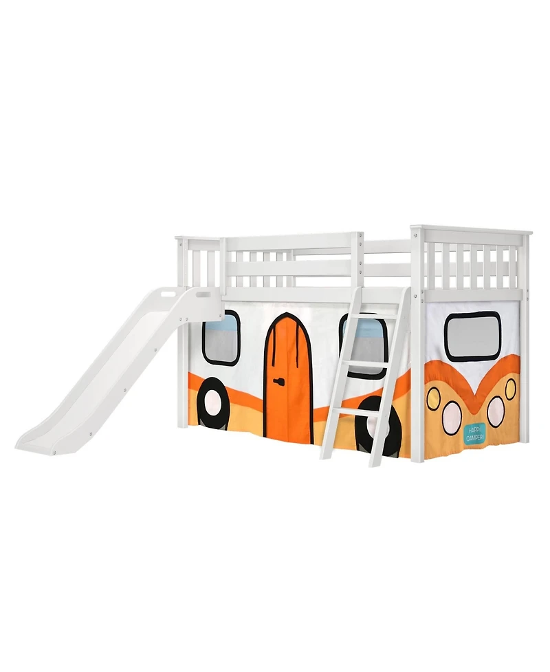 Max & Lily Low Loft With Easy Slide and Orange Camper Van Curtain