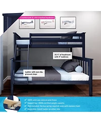 Max & Lily Bunk Bed Twin over Full Size, Solid Wood Beds with Ladder for Kids