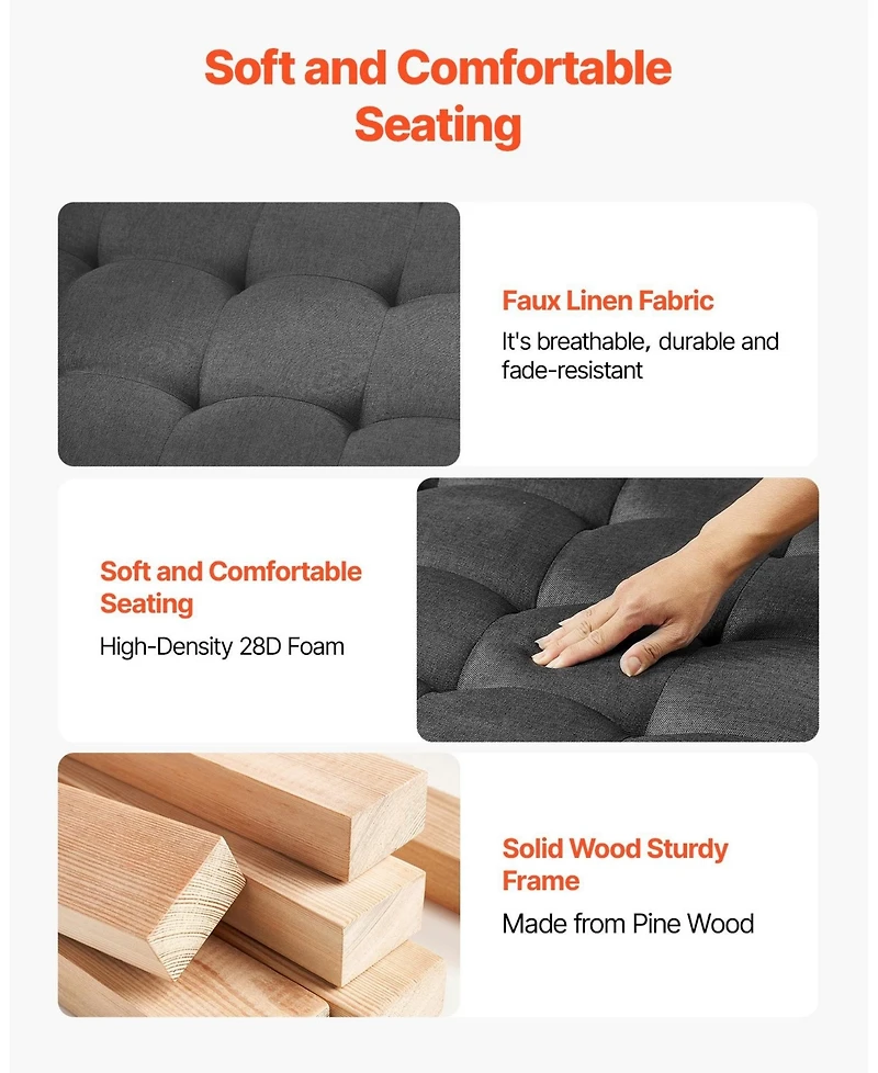 Sugift Large Square Ottoman Coffee Table, 34.5" Tufted with Wood Shelf Storage