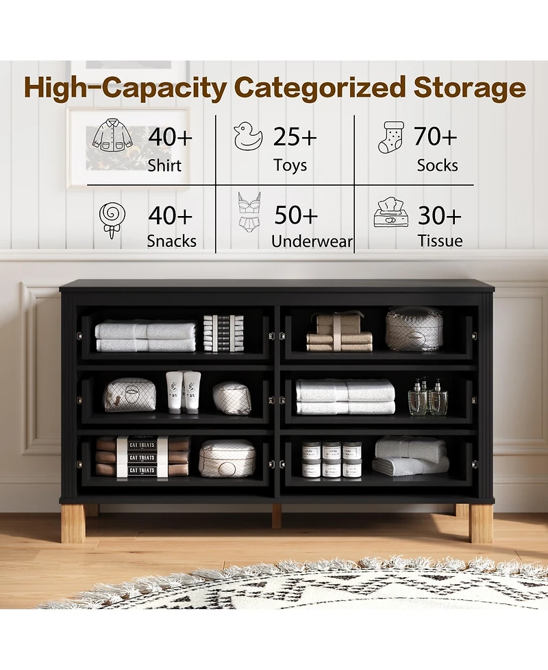 Rainsken 47.24'' Modern 6-Drawer Chest of Drawers, Bedroom Storage Dresser with Metal Handles and Solid Wood Legs for Living Room Organization