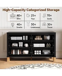 Rainsken 47.24'' Modern 6-Drawer Chest of Drawers, Bedroom Storage Dresser with Metal Handles and Solid Wood Legs for Living Room Organization