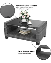 gaomon Patio Furniture Set 5 Pieces, 7-Seat Pe Rattan Wicker Outdoor Sectional Patio Conversation Set