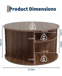 gaomon 28" Round Coffee Table with Storage, Mid Century Modern Fluted Accent Table with Sliding Tambour Door for Living Room