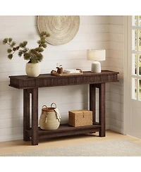 gaomon Farmhouse Fluted Console Table, 2 Tier Wooden Entryway Table with Shelf Storage, Rectangular Narrow Sofa Table Behind Couch