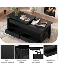gaomon 47.2'' Lift-Top Coffee Table with Split Lift Design, Storage Shelf, 2 Drawers & Hidden Compartment